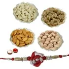 Assorted Dry Fruits Gift Hamper in Silver Bowl with Free Rakhi, Roli Tilak and Chawal
