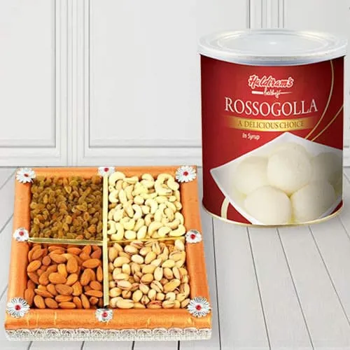 500 gms Assorted Dry Fruits with 1 Kg Haldiram Rasgulla