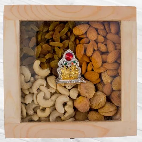 Delightful Wooden Box of Assorted Dry Fruits n Ganesh Laxmi Mandap
