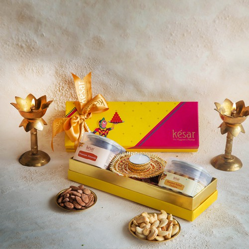 Wholesome Dried Fruits with Candle Combo Box from Kesar