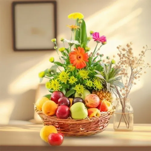 Wholesome Fresh Fruits with Gerberas Gift Basket