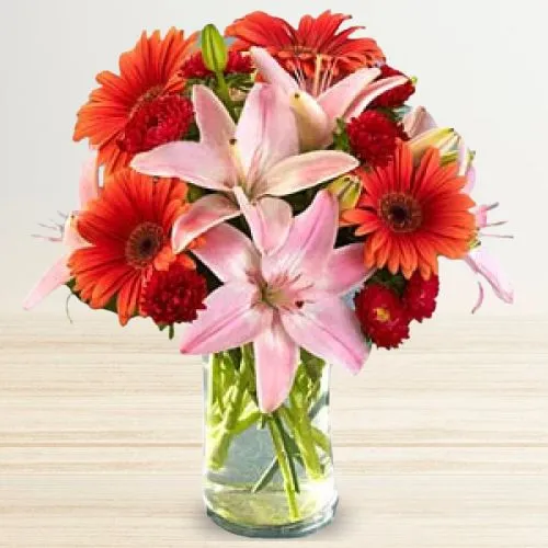 Beautiful Crystal Vase of Colorful Flowers