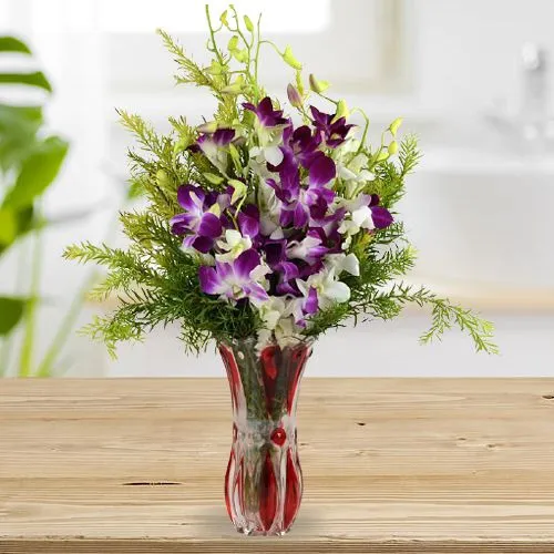 Classy Vase full of Purple n White Orchids