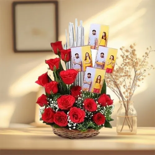 Splendid Arrangement of Red Roses with Personalized Photos