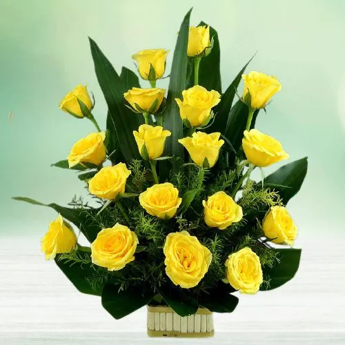 Alluring Basket of 18 Yellow Roses