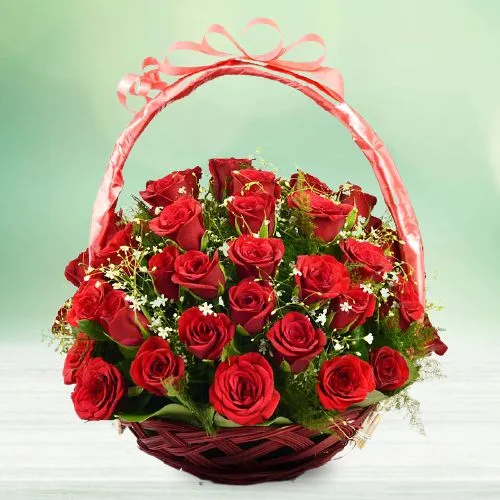Dashing Basket of 50 Red Roses
