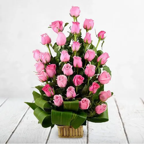 Fabulous Basket of 30 Long Stem Pink Roses