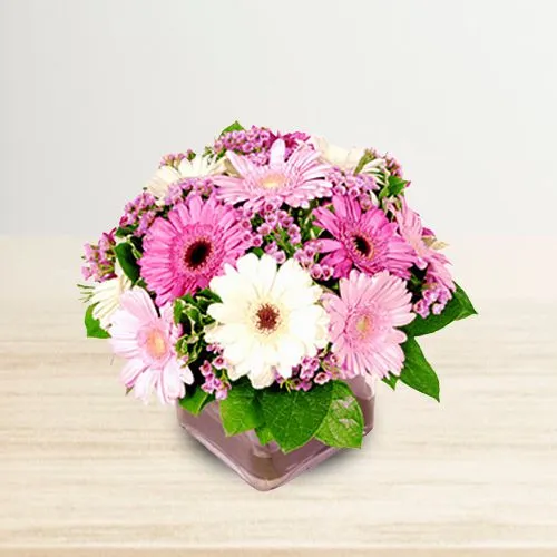 Colorful 18 Gerberas in a Basket