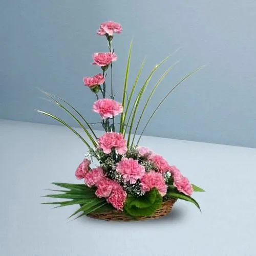 Splendid Basket of 15 Pink Carnations