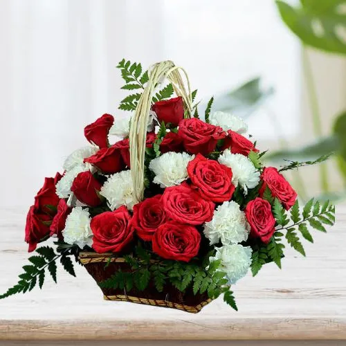 Impressive Lush Red N Serene White Floral Basket