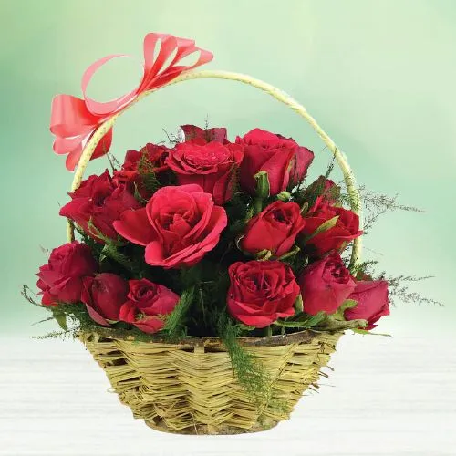 Vibrancy At Its Best Red Roses Basket