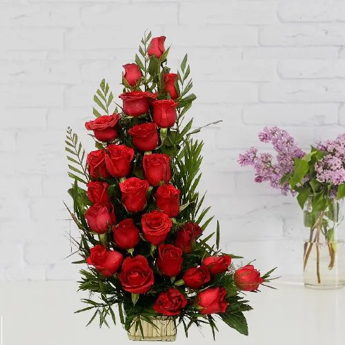 Breathtaking Basket of 25 Red Roses