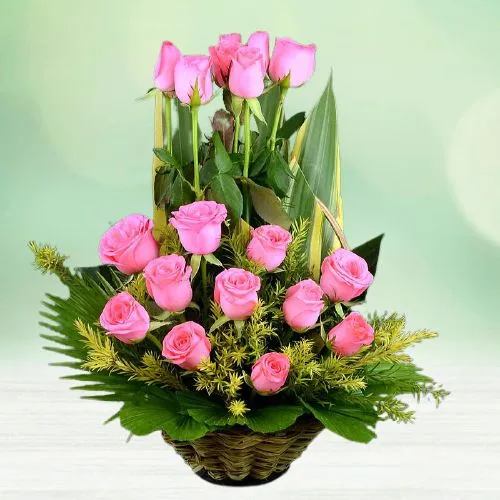 Gracious Basket of 18 Pink Roses
