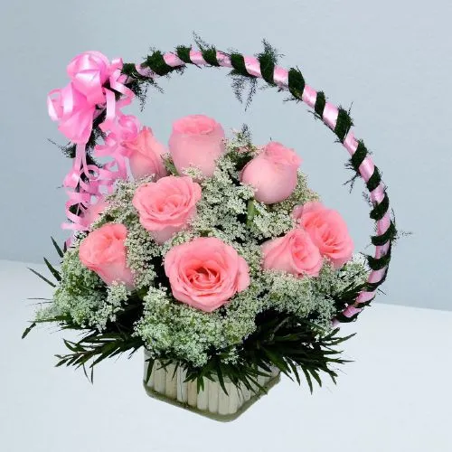 Sweetness of Pink Roses Basket
