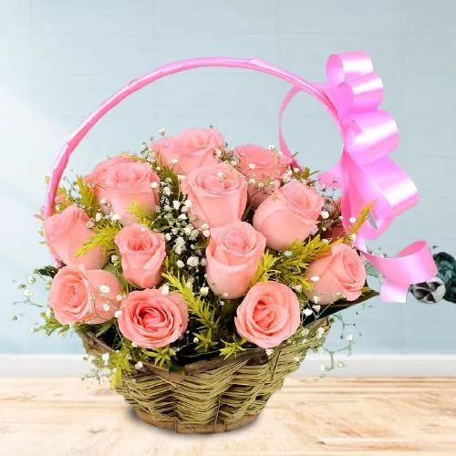 Pink Elegance Roses Basket