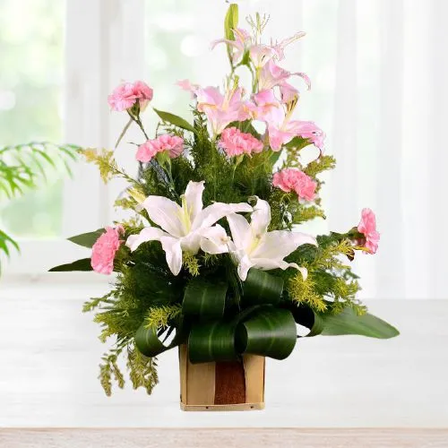 Softness of Pink N White Lily N Carnation Basket