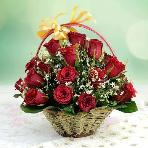 Velvety Love Red Roses Basket