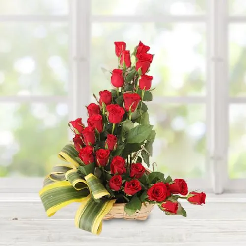 Glamorous Basket of 25 Red Roses