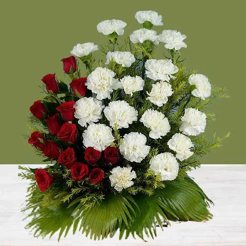 Glorious Roses n Carnation One Sided Basket Basket