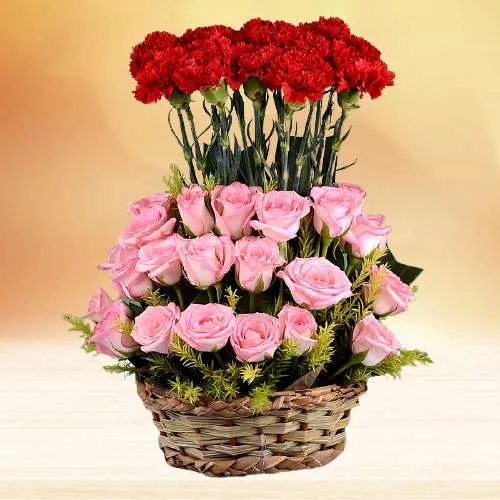 Vibrant Romance Red n Pink Blooms Basket