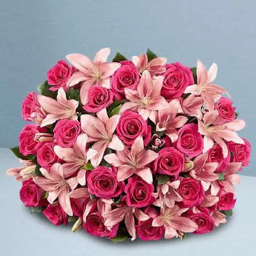 Spring Whispers Pink Roses n Lilies Bouquet