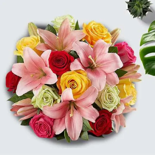 Pastel Passion Roses n Lilies Bouquet