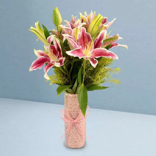 Impressive Vase of Pink Lilies