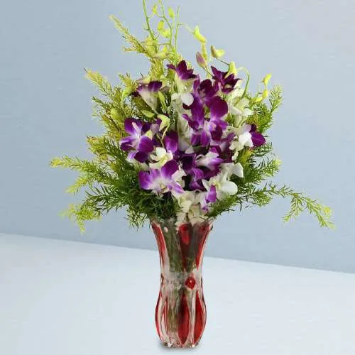 Spectacular Vase of Purple n White Orchids