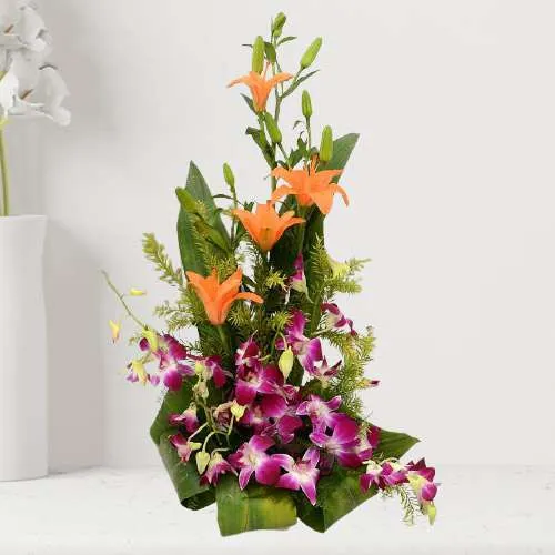 Pristine Tall Basket of Mixed Flowers