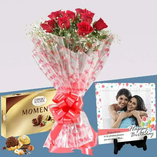 Wonderful Personalized Photo Tile with Red Rose Bouquet  N   Ferrero Moments 	