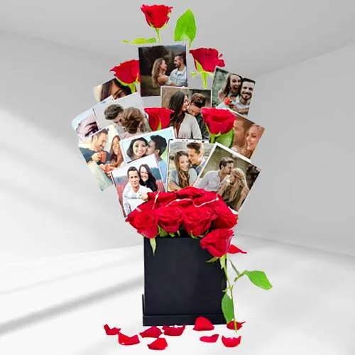 Exclusive Personalized Photos n Red Roses Box Arrangement