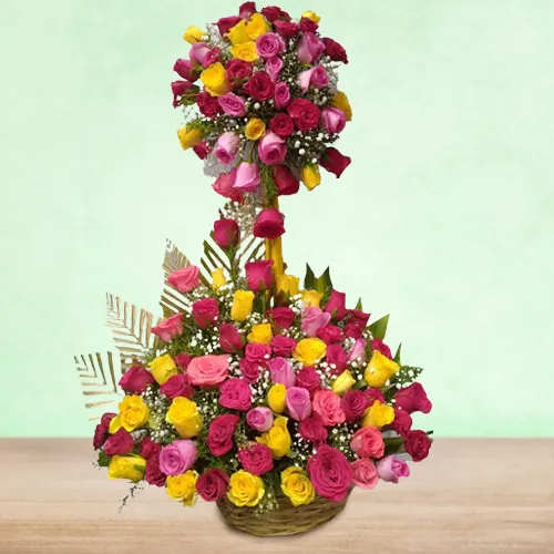 Heavenly 150 Mixed Roses Twin Tier Arrangement