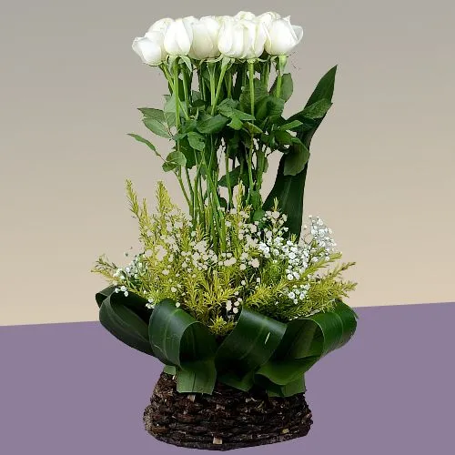 Exotic Basket of White Roses	