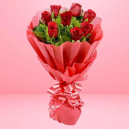 Blushing Bouquet of Red Roses with Greens
