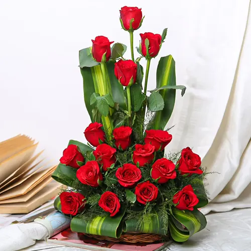 Luminous Forever in Love 15 Red Roses in a Basket