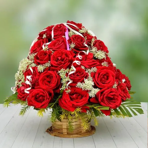 Captivating Display of Red Roses in Basket