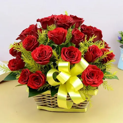 Classic Round Shape Basket of Red Roses