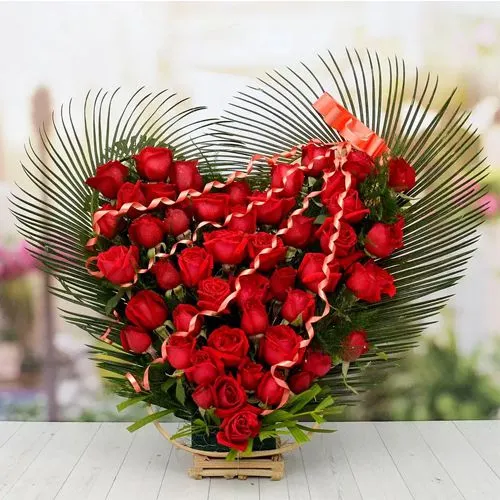 Joyful Heart Shape Arrangement of Red Roses
