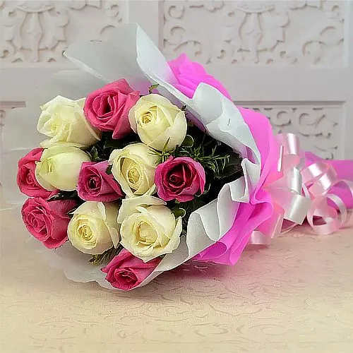 Radiant Bunch of Fairytale White N Pink Roses