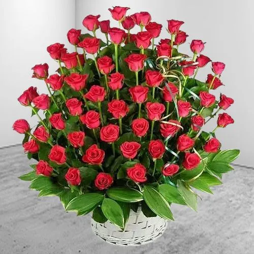 Striking Display of Red Roses in Basket