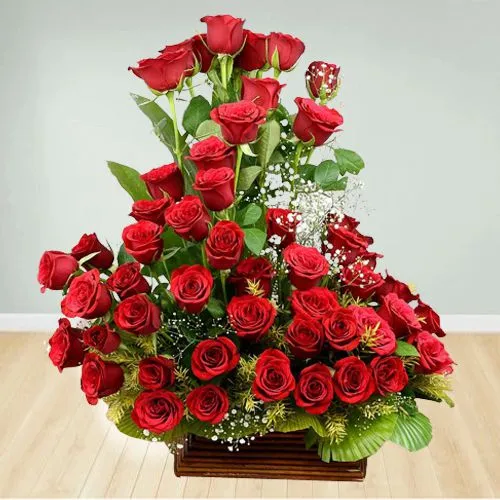 Artful Basket of Unforgettable Red Roses