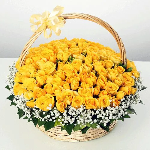Exotic Basket of Light Yellow Roses