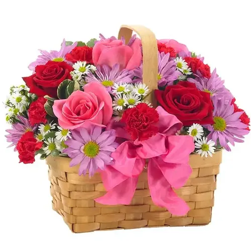 Lovely Basket of Artistic Flowers with Cheerful Greetings