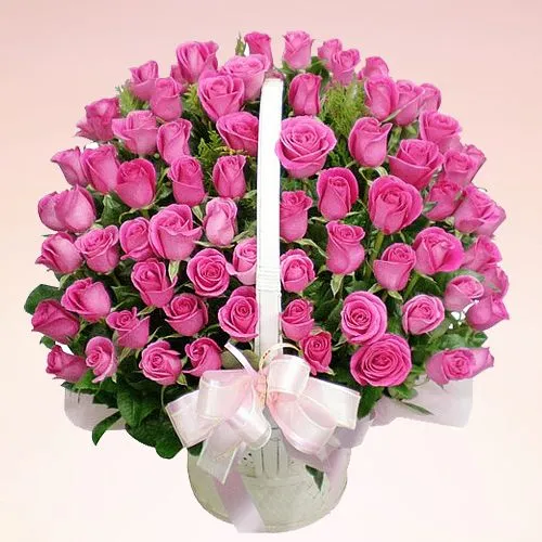 Eye-Catching Basket of Eternal Pink Roses