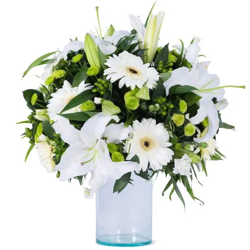 With You Always White Gerberas N Lily Vase