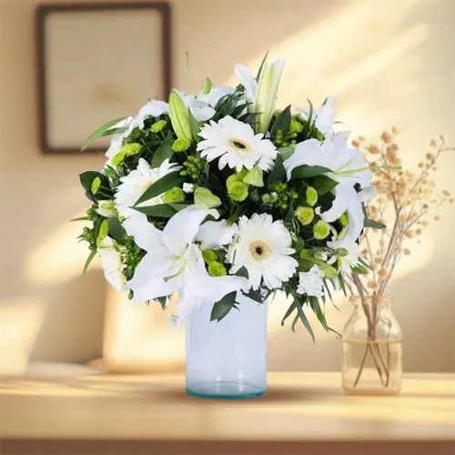 With You Always White Gerberas N Lily Vase