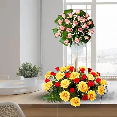 Deliver Mixed Roses 2 Tier Arrangement