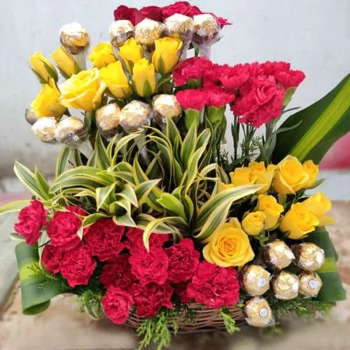 Beautiful Bouquet of Assorted Fresh Flowers with Ferrero Rocher Chocolate