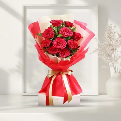 Premium Red Roses Tissue Wrapped Bouquet