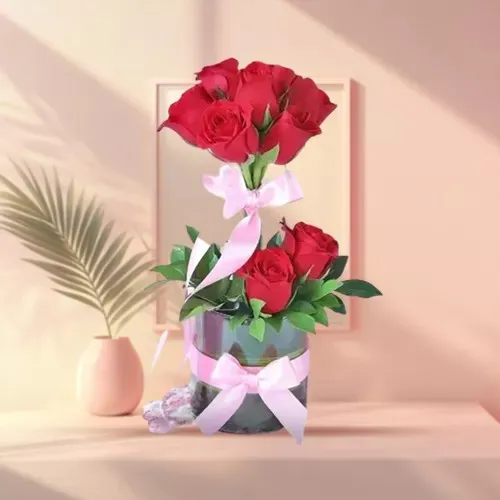 Romantic Two Tier Roses Arrangement in a Vase